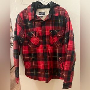 Plaid American Rag Hooded Jacket Size Medium Men’s Faux Sherpa